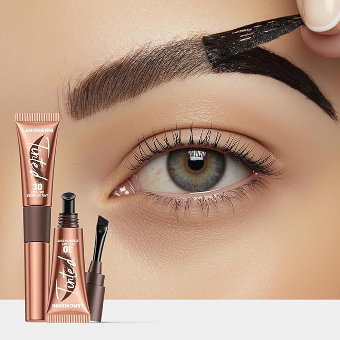 3D Peel-Off Eyebrow Tint – Tattoo Brow Gel Lasts Up to 3 Days – Waterproof, Smudge-Proof, Long-Lasting Natural Brow Stain – Easy to Use, Flake-Free Gel Dye for Fuller Brows (3# Black Brown)