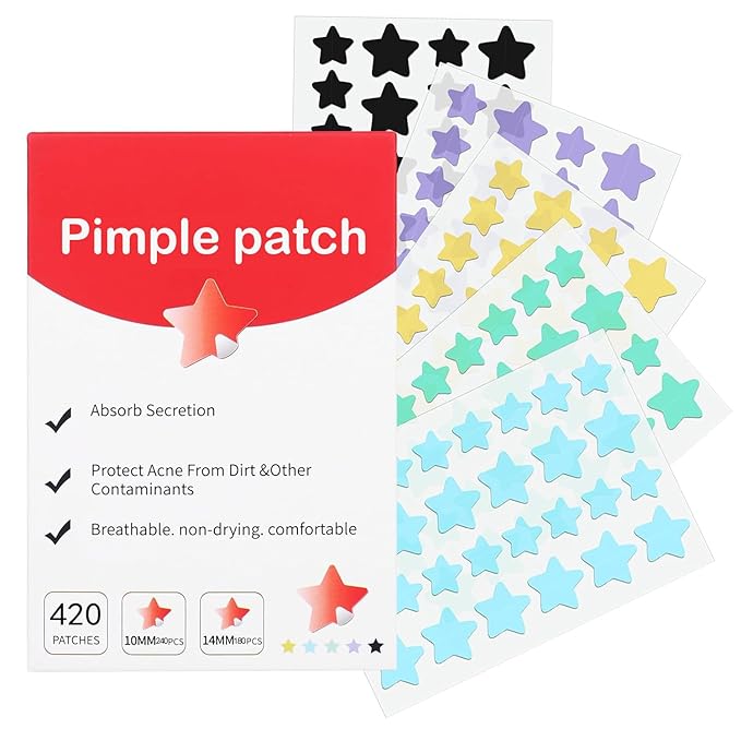 Pimple Patches for Face, Cute Star Zit Covers, Stars Hydrocolloid, with Tea Tree, Salicylic Acid & Cica Oil (10mm&12mm) 400 Count