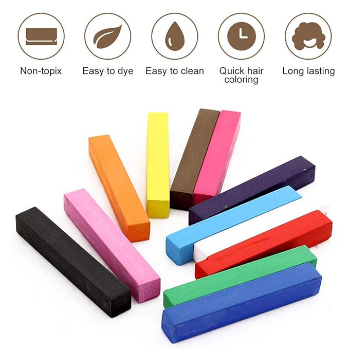 Hair Chalk Stick Set, Halloween Christmas Birthday Cosplay and DIY, Non-toxic Temporary Washable Hair Color Chalk Girls Boys Teen Kids Gift, 12 Colors
