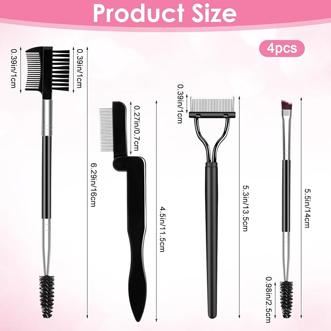 4PCS Eyelash Comb Eyebrow Brush Lash Separator and Brow Spoolie, Spooly for Eyebrows, Mascara Separator Tool, Eye Makeup Tools