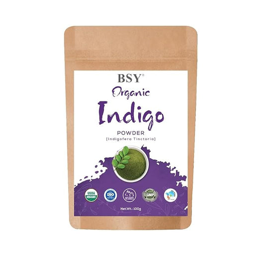 BSY Organic Indigo Powder - 100% Natural Indigofera Tinctoria (Indigo), Triple Sifted Avuri Leaf Powder for Hair Coloring - 100g / 0.5 LB