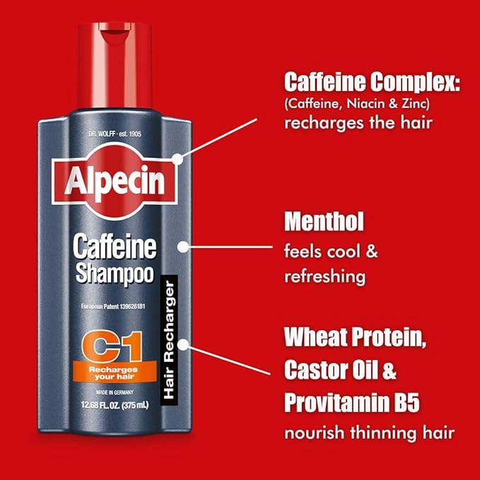 Alpecin C1 Caffeine Shampoo 8.45 fl Oz (Pack of 3) I Hair Performance Enhancer I Promotes Natural Hair Growth and Thickness I Energizes Scalp