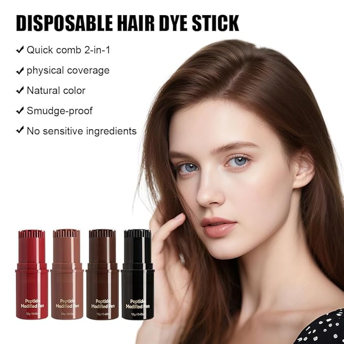 4 Pcs Peptide Hair Color Comb for Gray Hair,2 In 1 Peptide Hair Color Stick and Comb for Men Women,Instant,Moisturizing and Nourishing Unisex Hairs Concealer Sticks,Black Brown Coffee Wine Red