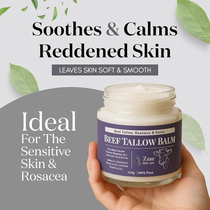 Beef Tallow Balm - 100% Pure Ingredients - Unscented Multipurpose Balm for Skincare - Beef Tallow Moisturizer 4oz/120g