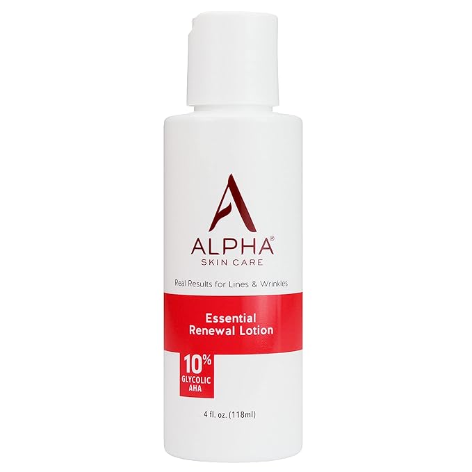 Alpha Skin Care Essential Renewal Lotion, 10% Glycolic AHA, Anti-Aging Formula, Reduces Lines & Wrinkles, Alpha Hydroxy Acid Exfoliates for Smoother Skin, Normal to Dry Skin, 4 Oz