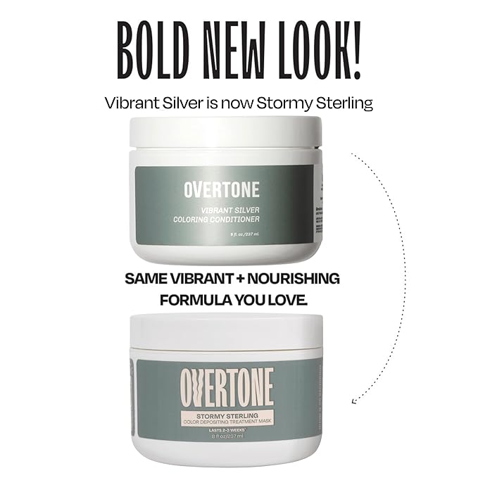 Overtone Color Depositing Semi-Permanent Hair Dye Conditioner - 8 oz For Natural & Color-Treated Hair, Moisturizing Shea Butter & Coconut Oil - Vegan & Cruelty-Free, Vibrant Silver is Stormy Sterling