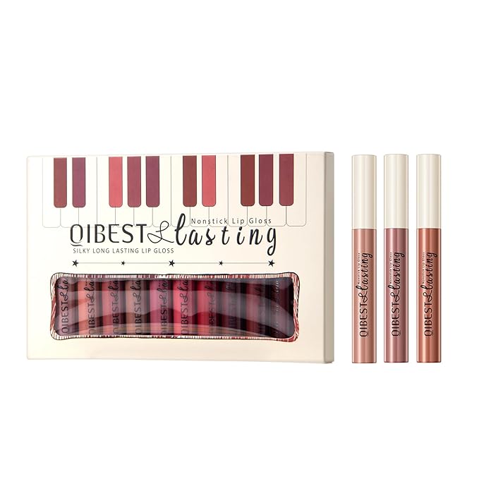 Matte Liquid Lipstick Set - 12 Pcs Long Lasting & Waterproof Lipstick Kit, Non Transfer Lip Stain with Nude, Dark Red | Full Coverage Lip Gloss Makeup Set for Women
