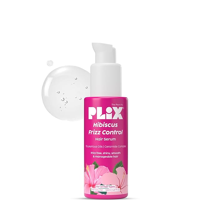 PLIX - THE PLANT FIX Hibiscus Frizz Control Hair Serum | Protects & Smoothes, Dry, Flyaway & Frizzy Hair, With 13 Nourishing Oils | 3x Strength with Fiberhance | 50ml