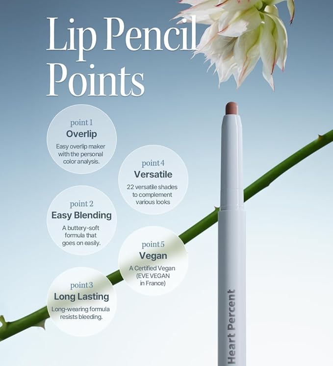Heart Percent Dote On Mood Lip Liner Pencil, Long-Lasting Creamy Lip Crayon Smooth Lipliner Retractable Lipstick Overlip Line Color 0.8g, #10. Clean Beige
