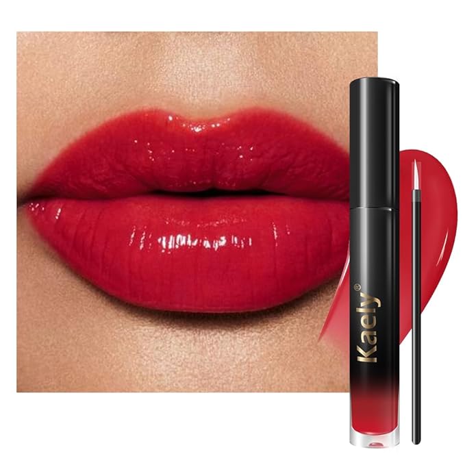 Kaely Longwear Shine Lipstick for Women, Highly Pigmented Liquid Lip Color Makeup, Non-Transfer Lip Gloss Stain Waterproof Smudge Proof 24 Hour, Glossy Finish, Vegan & Cruelty-free, 15 WICKED