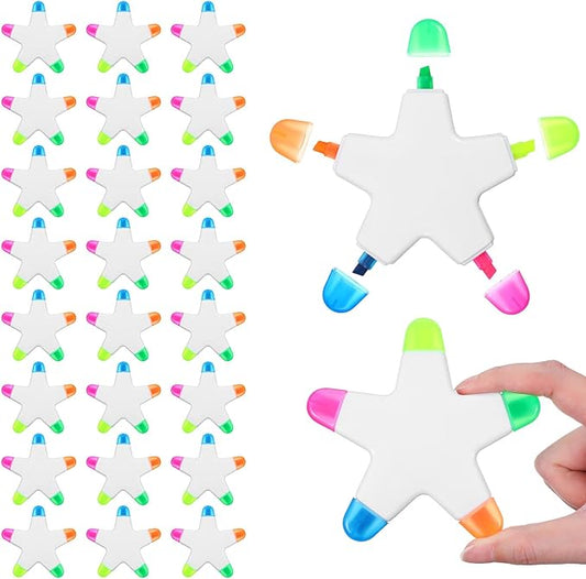 24-Pack Star Highlighter Set: Multi Highlighter in One Pen with 5 Colors, Multicolor Highlighters All in One Bulk Pack – Assorted Colors Office & Paint Supplies (4.33, PP Plastic, Chisel Tip)