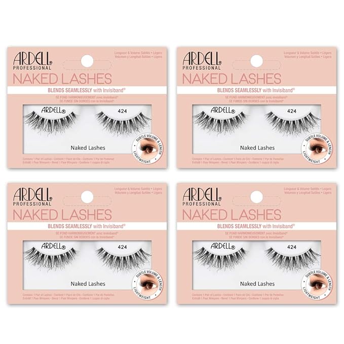 Ardell Naked Lashes Natural 424 with Invisiband - Natural False Eyelashes, Soft Volume Strip Lashes for Everyday Wear, 4 Pairs
