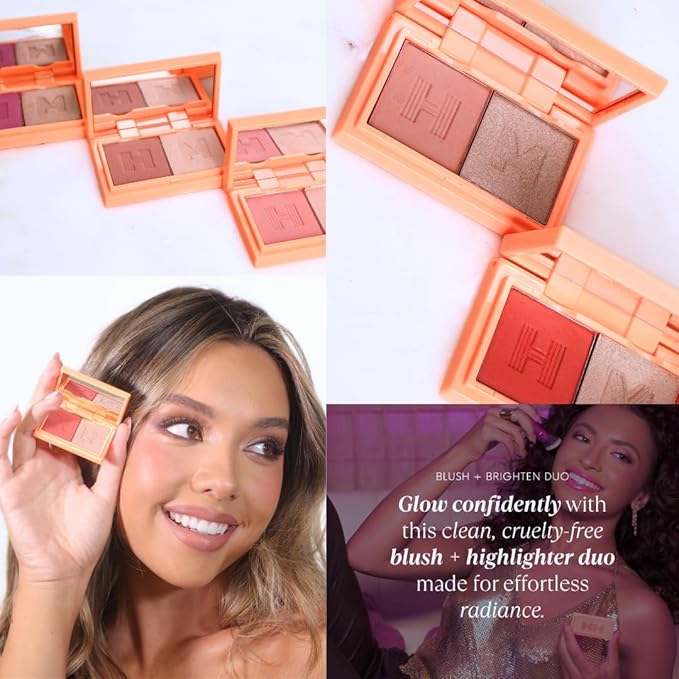 Mini Blush + Brighten Highlighter Duo, Lightweight Blendable Shimmer Blush, High Pigmented Makeup Powder Palettes, Cruelty Free - BoSS Babe