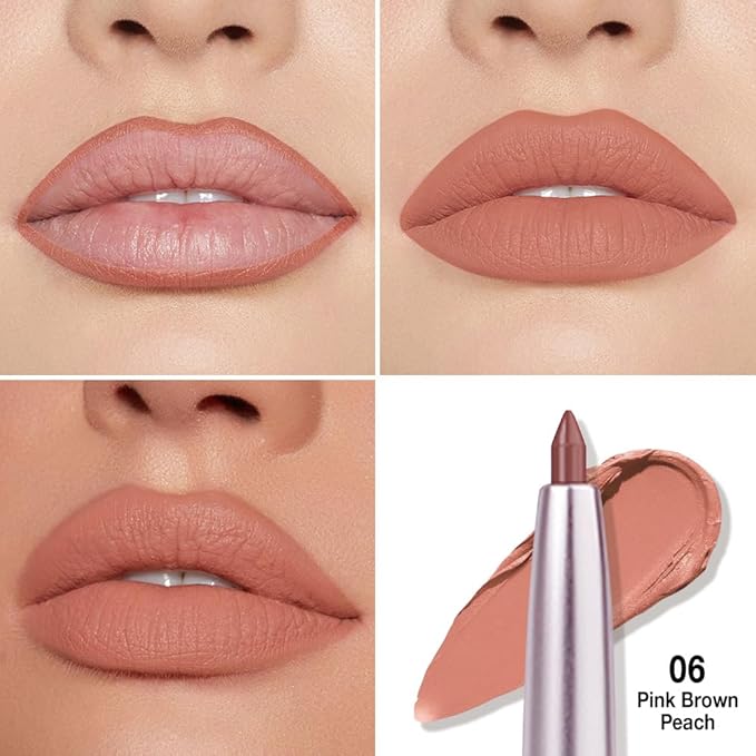 Retractable Lipliner Pencil Waterproof Makeup for Lip Liner and Eye Liner, Smooth and Creamy, Long Lasting Matte Finish, Vegan Beauty, Matte Velvet Pigmented Lip Liner (06#Peach Red, 1)