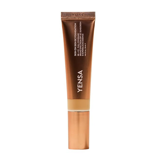 YENSA Skin on Skin BC Foundation Makeup - CC, BB Cream & Full Coverage Foundation-In-One - Buildable, Radiant Finish with SPF 40, Hyaluronic Acid, Peptides & 8 SuperBlacks - Medium Golden (1 oz)