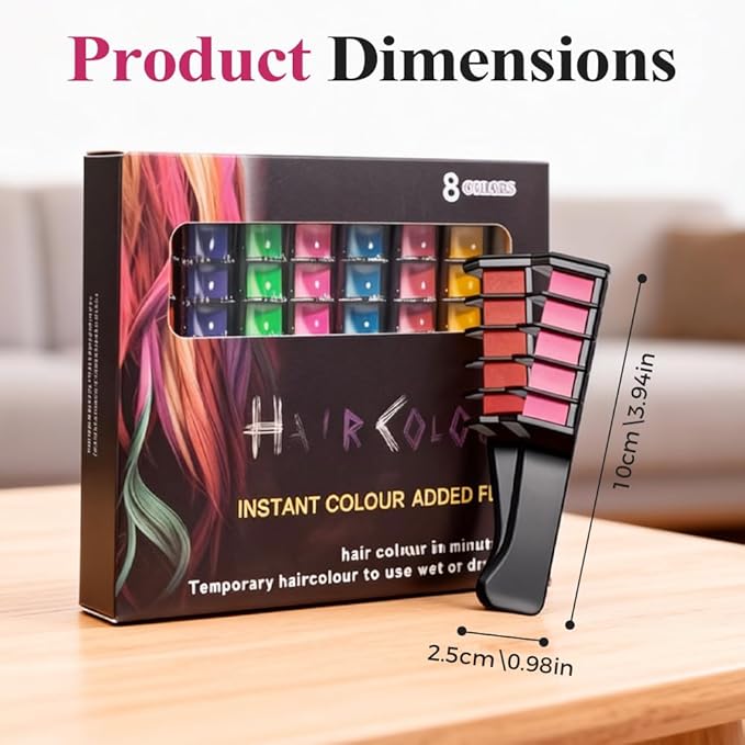 12 Colors Festive Fun Hair Chalk Combs, 2026 New Temporary Glitter Hair Colors Hair Chalk Combs, Washable DIY Hair Color Dye for Birthday Christmas Party Gifts for Teenage Girls Kids (6 Colors)