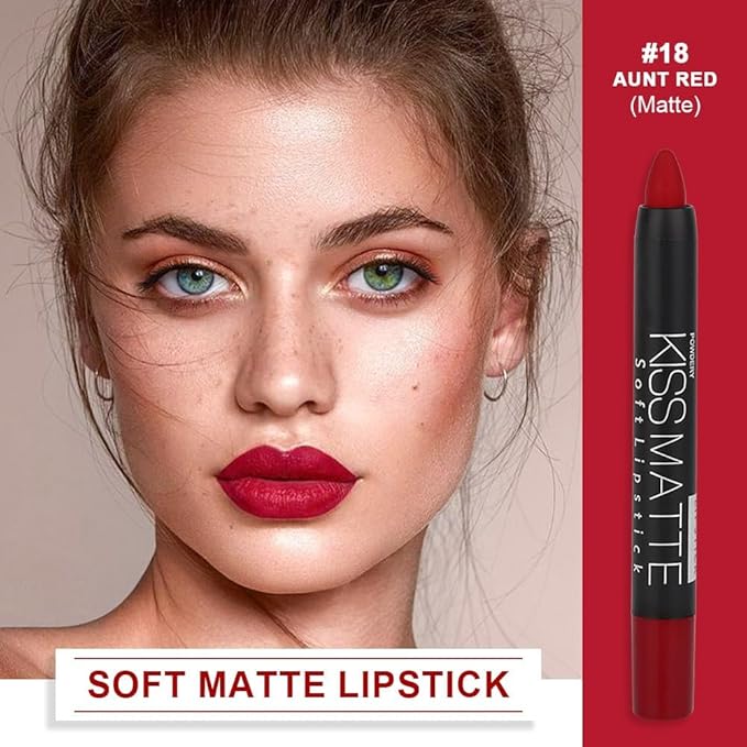 Generic Deep Dark Red Matte Lipstick and Lip Crayon Liner Pencil Pen Set for Women Lip Stain Long Lasting Waterproof labiales (1, 1Pcs 18# Dark Red)