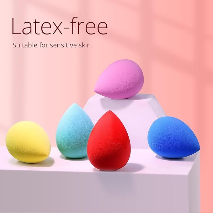 BEAKEY Makeup Sponge Set 5 Pack Micro Porous Low Absorption Soft Latex Free Foundation Beauty Sponges & Blenders for Powder Cream, Stocking Stuffers for Women