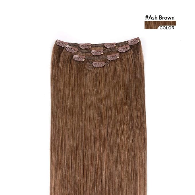 16" Clip in Hair Extensions Remy Human Hair for Women - Silky Straight Hair Extensions 55grams Clip on Ash Brown Color (16inches, #Ash Brown)