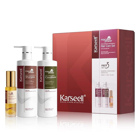 Karseell Collagen Hair Treatment Hair Care Set, Hair Oil Shampoo and Conditioner for Dry Damaged Hair All Hair Types 2 x 16.9fl.oz + 1.69fl.oz