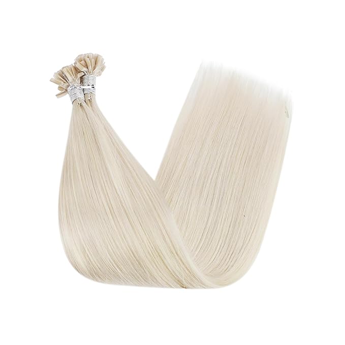 Full Shine U Tip Hair Extensions Human Hair 1000 White Blonde 16 Inch 50 Grams Utip Human Hair Extensions for Women Prebonded Fusion Extensions Remy Hair