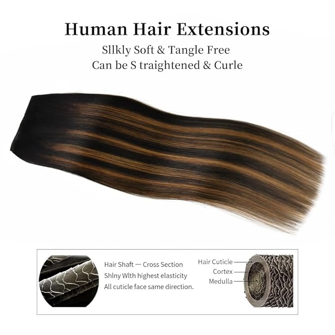 12 Inch Clip-in Hair Extensions Remy Human Hair for Women - Soft Handmade Real Human Hair Clip in Extensions, Straight, Thick, 105g 7pcs #(1BT6) P1B Color