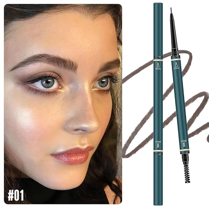 Fine Tip Eye Brow Pencils for Women, Ultra-Fine Mechanical Pencil with Eyebrow Brush,Draws Tiny Brow Hairs, 3 Pcs Waterproof Dual-Sided Defines, Fills Brows, Shapes, Contours, Combs-Grey brown