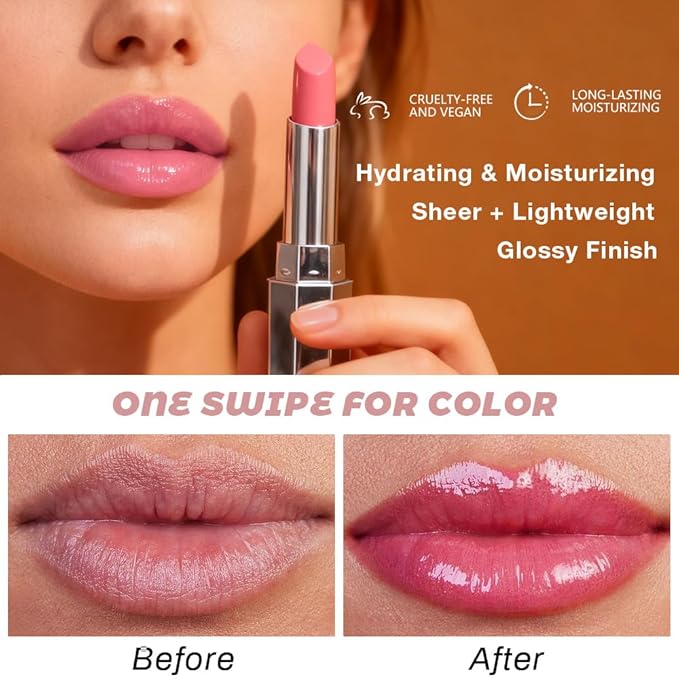 Kaely Rose Honey Lipstick Tinted Lip Balm, Hydrating Shine Lipstick for Women Dry Lips, Moisturizing Nourishing Glossy Lip Gloss Stain Makeup, Sheer Lightweight, Vegan & Cruelty-Free, 05