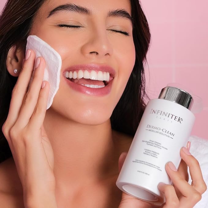 Infinitek Paris Micellar Water Solution with Hyaluronic Acid 8.45 Fl Oz - Skin Care Product and Makeup Remover - Hydrating Cleansing Liquid for Face Wash and Eye Makeup Remover