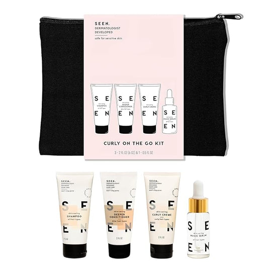 SEEN Curly On The Go Kit -Scented - Non-Comedogenic & Safe for Sensitive Skin - Curl-Defining Styling Hair Bundle - Anti Frizz - Heat Protectant