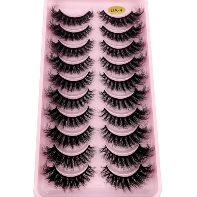 HBZGTLAD New 10 Pairs 3D Mink Lashes False Eyelashes Handmade Wispy Fluffy Long Lashes Natural Eye Makeup Tools Eye Lashes(DA-04)