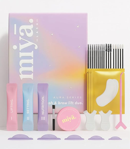MIYA LASH | Lash Lift & Brow Lamination Kit with Glue Balm | AURA Series | 2-in-1 Eyelash Perm & Brow Lift | Individually Packed Sachets with Tools | Results Last Up to 6 Weeks