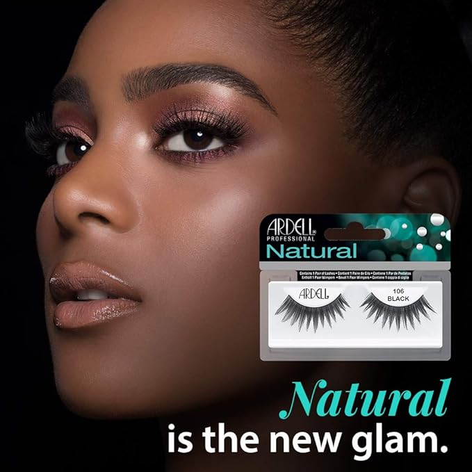 Ardell Natural Lashes False Eyelashes 106 - Black, Lightweight Strip Lashes Natural Volume & Length for Everyday Wear, 4 Pack