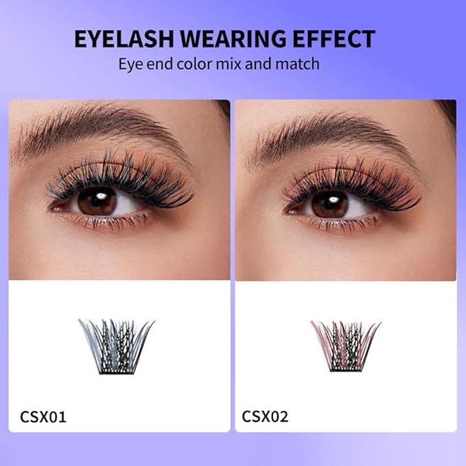 Colored False Eyelashes DIY Lash Clusters Kit Lash Extension Kit Natural Volume Lash Extensions Wispy Eyelash Clusters Individual Lashes Kit D Curl 9#(Black&Rose Red)