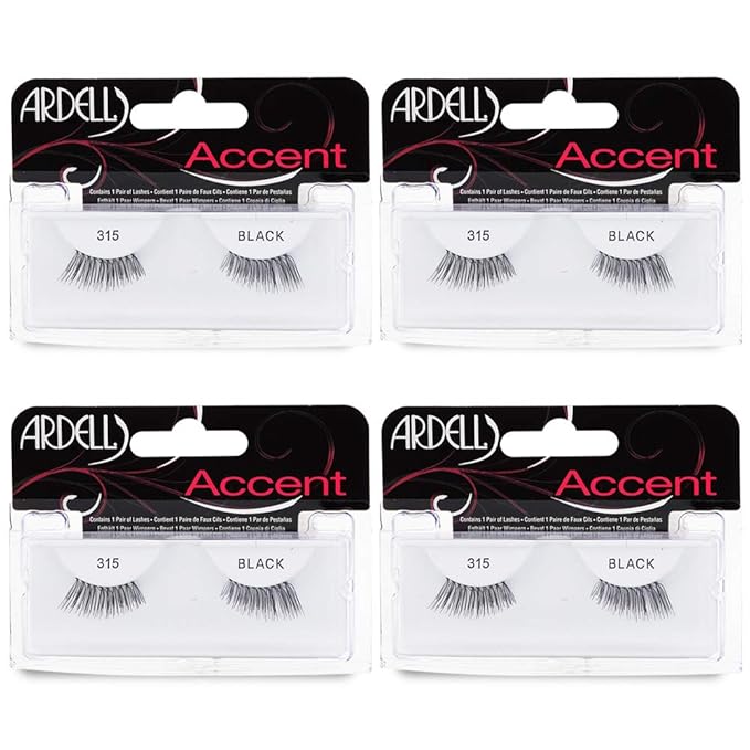 Ardell Accent Half Lashes 315 - Natural Looking Cat Eye Half Lashes for Everyday Wear, 4 Pack