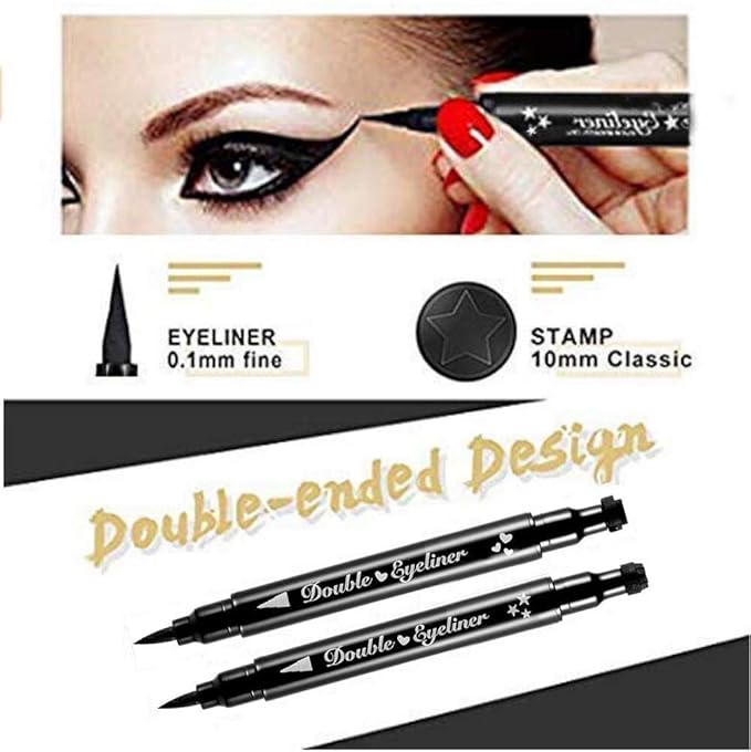 evpct 4in1 Star Flowers Hearts Moon Face Stamps Eyeliner Makeup Set, Black Colored Liquid Winged Wing Eyeliner Stamp Wingliner, Waterproof, Star Eye Liner Stamp Figures Tool