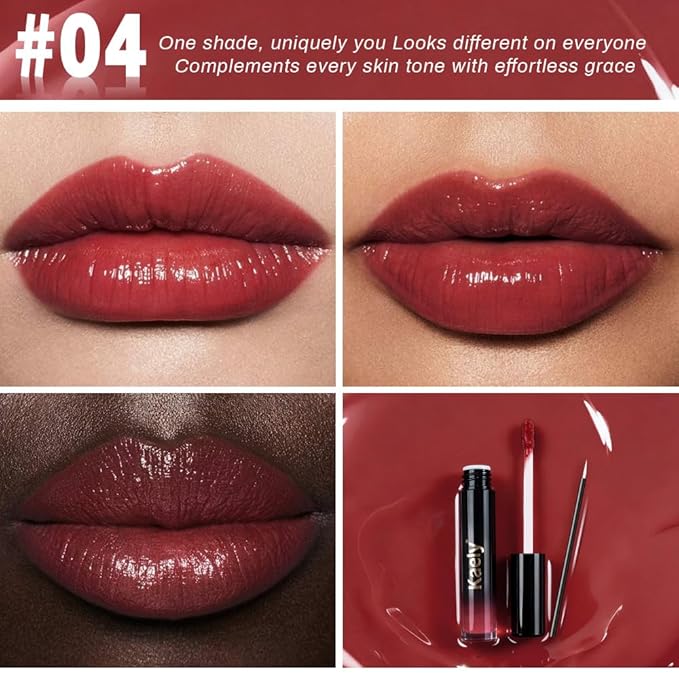 Kaely Longwear Shine Lipstick for Women, Highly Pigmented Liquid Lip Color Makeup, Non-Transfer Lip Gloss Stain Waterproof Smudge Proof 24 Hour, Glossy Finish, Vegan & Cruelty-free, 04 LIPPY