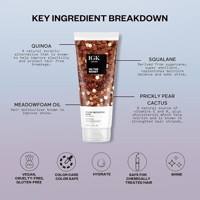 IGK Hair Gloss Toner & Color Depositing Mask | Fiery Copper Semi-Permanent | Vegan + Cruelty Free | On The Money