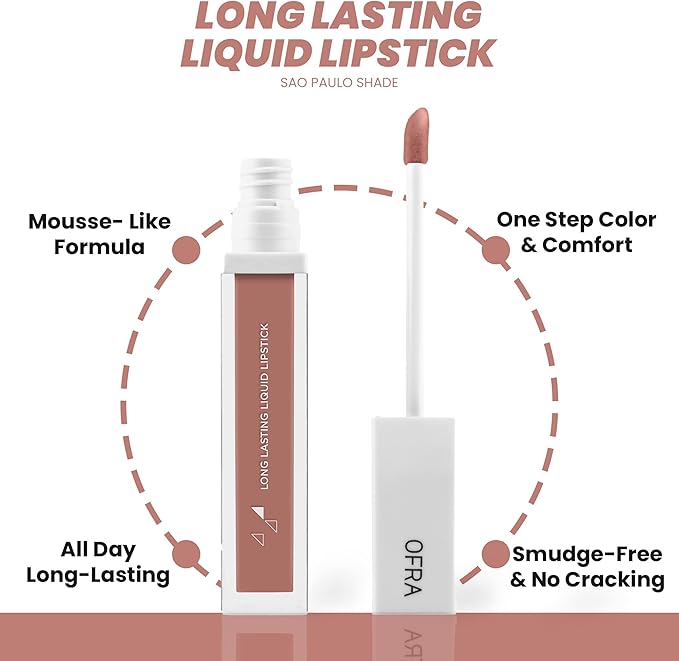 Ofra Long Lasting Liquid Lipstick - Sao Paulo | Nude Matte Lipstick with Peachy Undertones | 8g