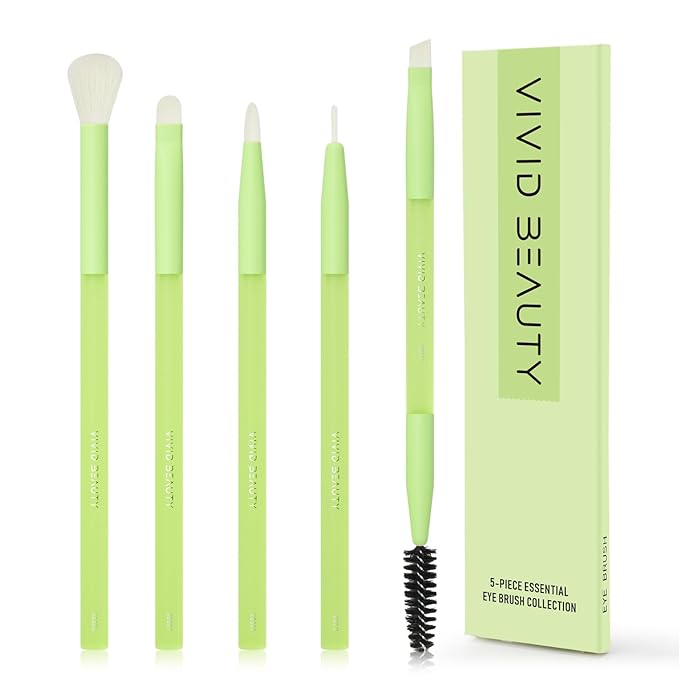 5-Piece Green Eye Makeup Brush Set – Soft, Synthetic Bristles Brushes for Eyeshadow, Blending, Eyeliner and Brow – Rubber Handle for Comfort Grip, Perfect for Beginners and Make up Lovers