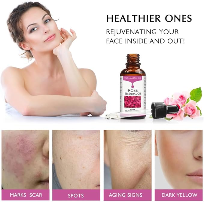 Rose Essential Oil, Face Moisturizer Oil, Face Essential Oils for Women, Rose Oil for Face, Skin Care, 1 FL.OZ (30ml)