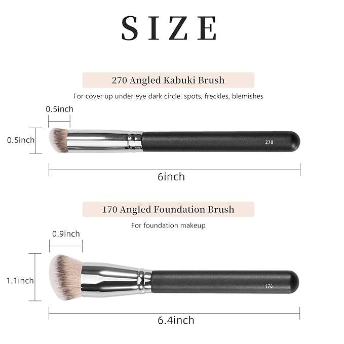 Under Eye Concealer Brush & Foundation Brush for Liquid Makeup, 2PCS Dense Synthetic Angled Kabuki Blending Makeup Brush, for Liquid, Cream and Setting Powder