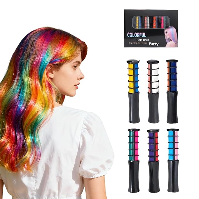 12 Colors Festive Fun Hair Chalk Combs, Washable Temporary Glitter Hair Colors Hair Chalk Combs for Birthday Christmas Party, DIY Instant Hair Color Comb for All Ages (A - 1 set)