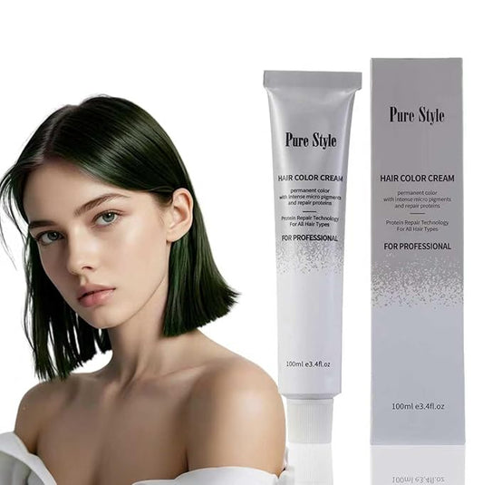 PureStyle 100g Professional Permanent Hair Color Dye Cream Ammonia Free, Long Lasting Deep Green Color, Natural Shine, For All Hair Types Easy At Home Application (9/28 Deep Green)