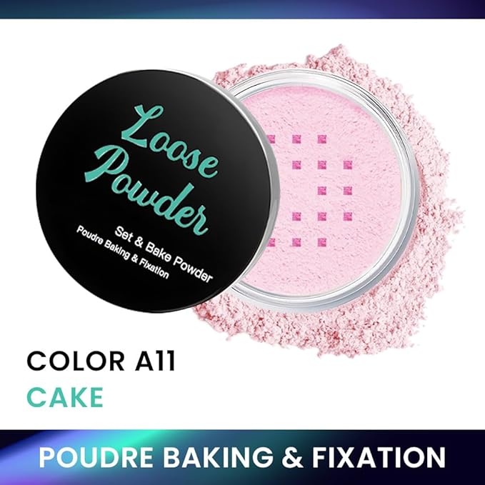 Loose Setting Powder - Translucent Finishing Powder for Face With Built-in Puff, Oil Control & Pore Blurring, Soft Matte Makeup, Vegan & Long Lasting, Pink 11 (0.21 oz)