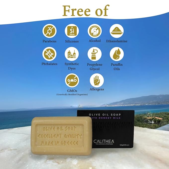 Calithea 3 Pack Soap Bars: Olive Oil Soap with Donkey Milk