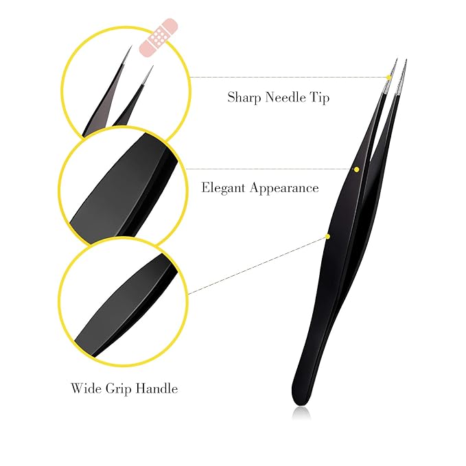 Honoson 6 Pieces Tweezers for Ingrown Hair Remover Pointed Blackhead Remover Point Tip Tweezers Stainless Steel for Nose Facial Hair Eyebrow and Shards(Black)