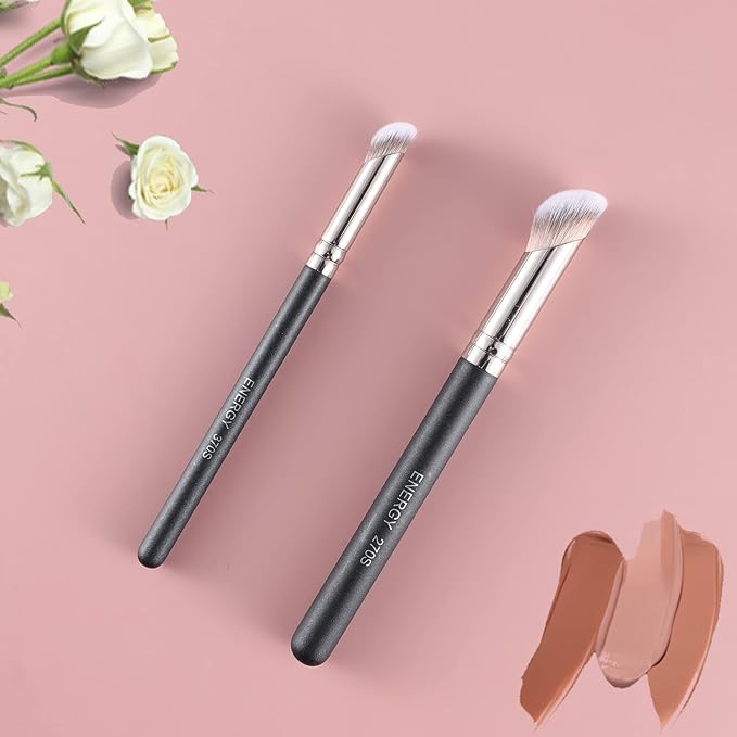 ENERGY Foundation Brushes Set - Angled Brush & Mini Concealer Brush Premium Synthetic Eye Makeup Bushes for Blending Liquid Foundation Cream Powder Cosmetics 270S/370S