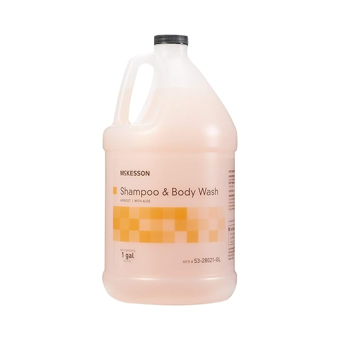 McKesson Body Wash and Shampoo - 1  Gallon Bulk Refill Full Body Wash with Aloe, Apricot Scent - Sensitive Skin & Hair 2‑in‑1