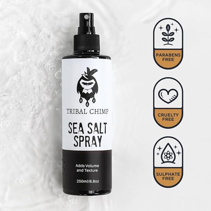 Tribal Chimp Sea Salt Spray for Men 250ml – Sea Salt Hair Spray for Volumizing, Thickening & Texturizing Hair of All Types – Strong Extra Hold, Natural, Non-Toxic & Alcohol Free Hairspray